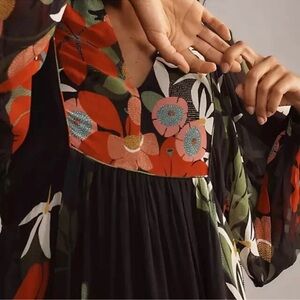 FARM Rio Floral Long Sleeve Dress - Black, Red, Green